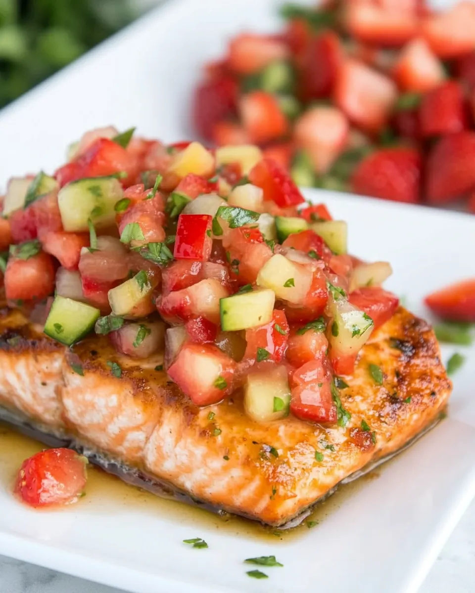 Homemade Strawberry Salsa Topped Salmon photo