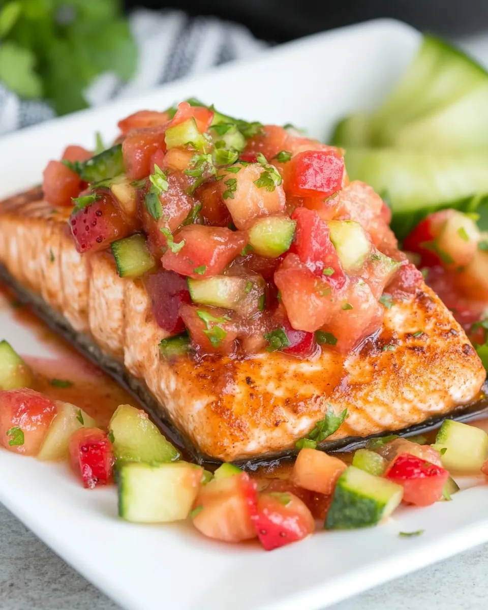 Easy Strawberry Salsa Topped Salmon recipe photo