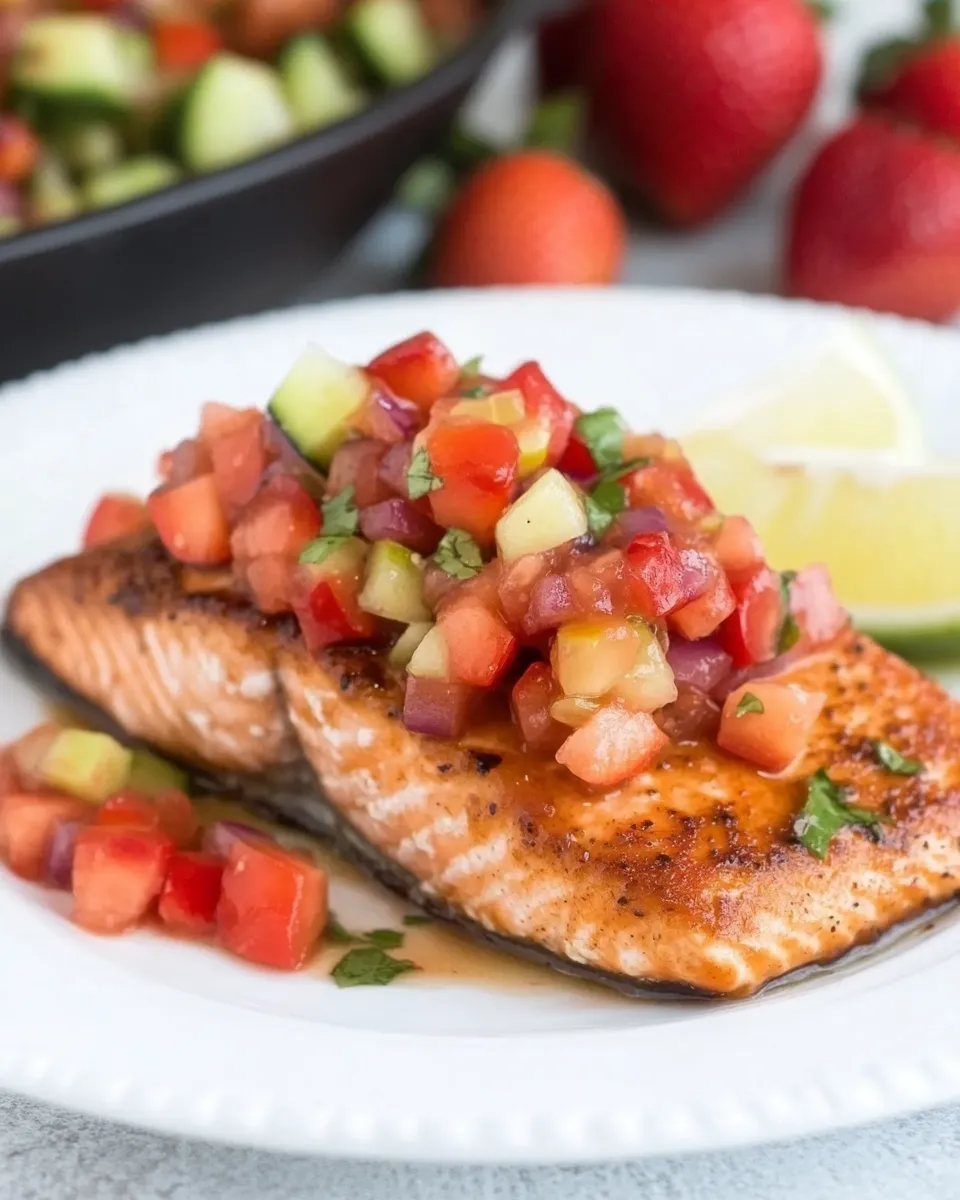 Delicious Strawberry Salsa Topped Salmon dish photo