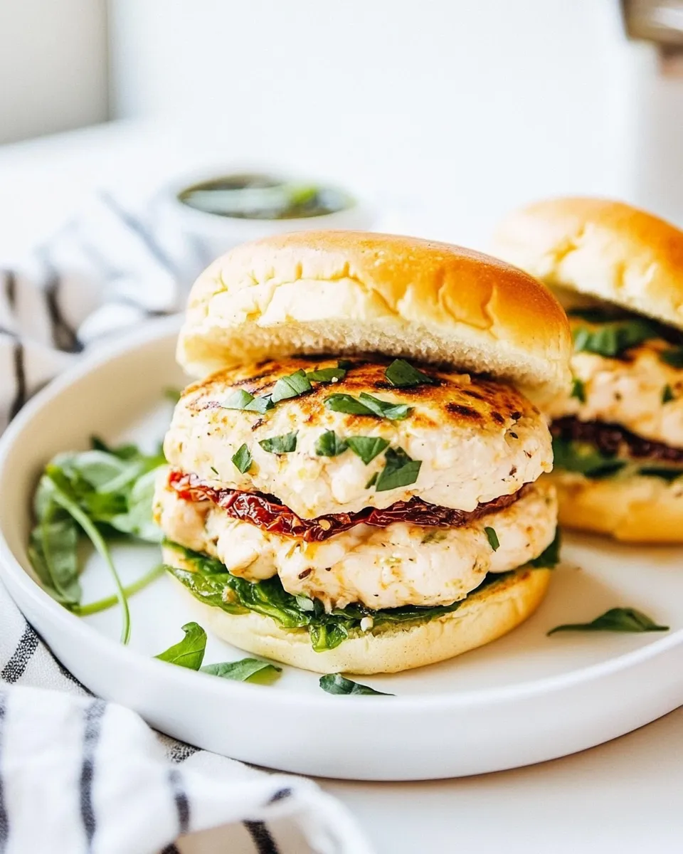 Delicious Sun Dried Tomato Chicken Burgers plate image