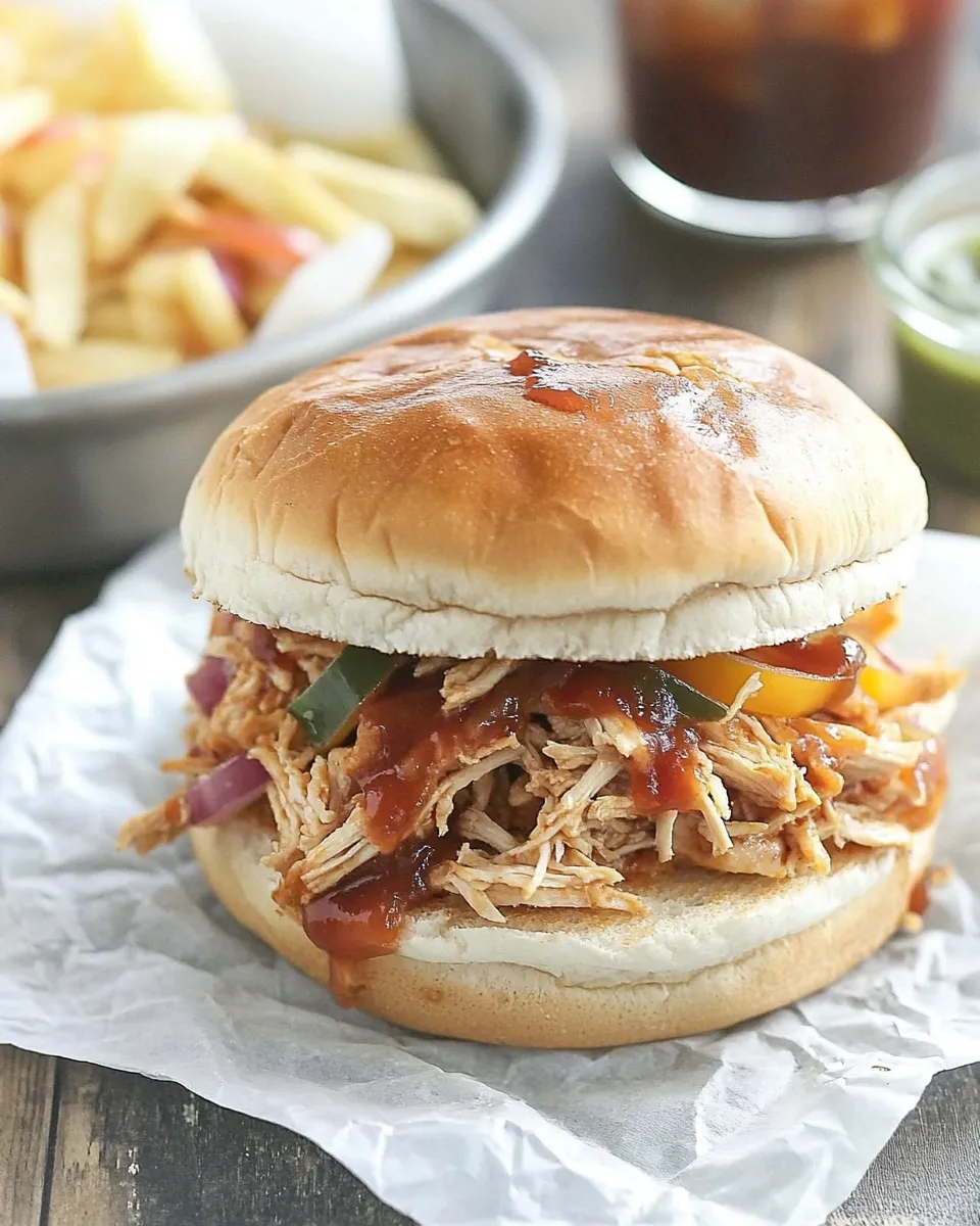 Easy Sweet BBQ Shredded Chicken Sandwiches food shot