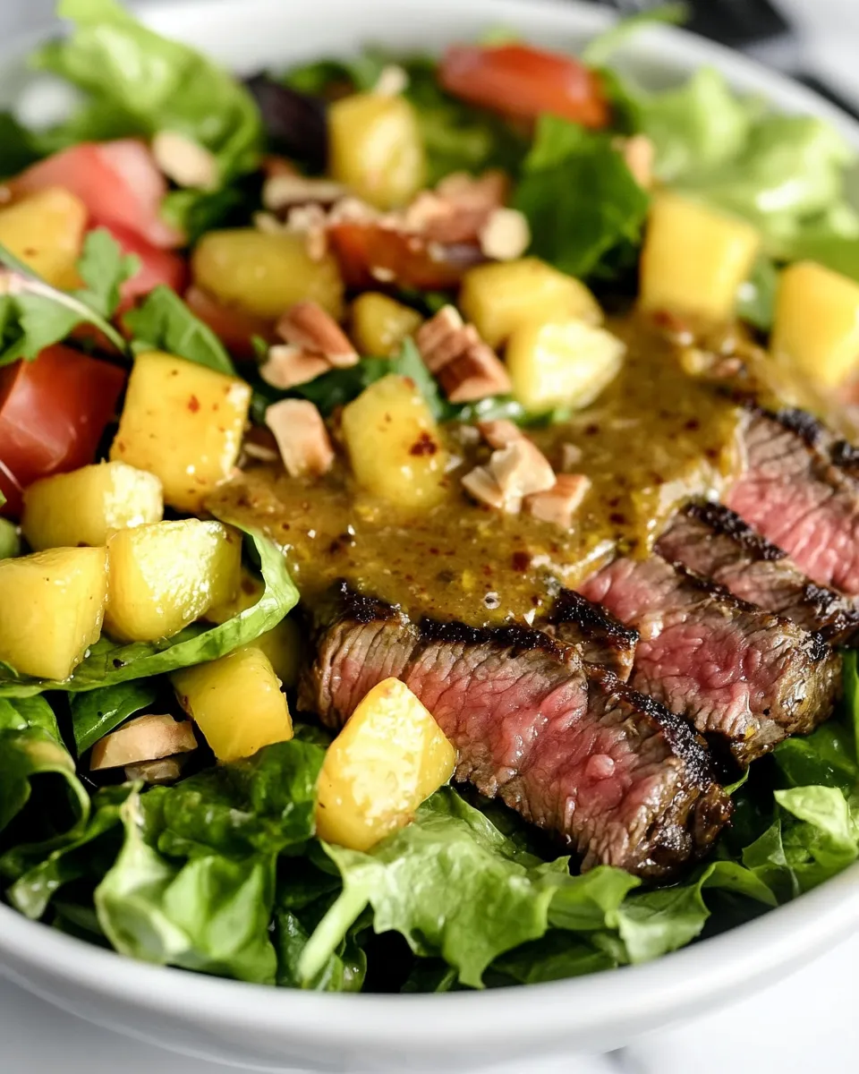 Homemade Thai-Style Steak Salad with Roasted Chili Mango Vinaigrette. recipe photo