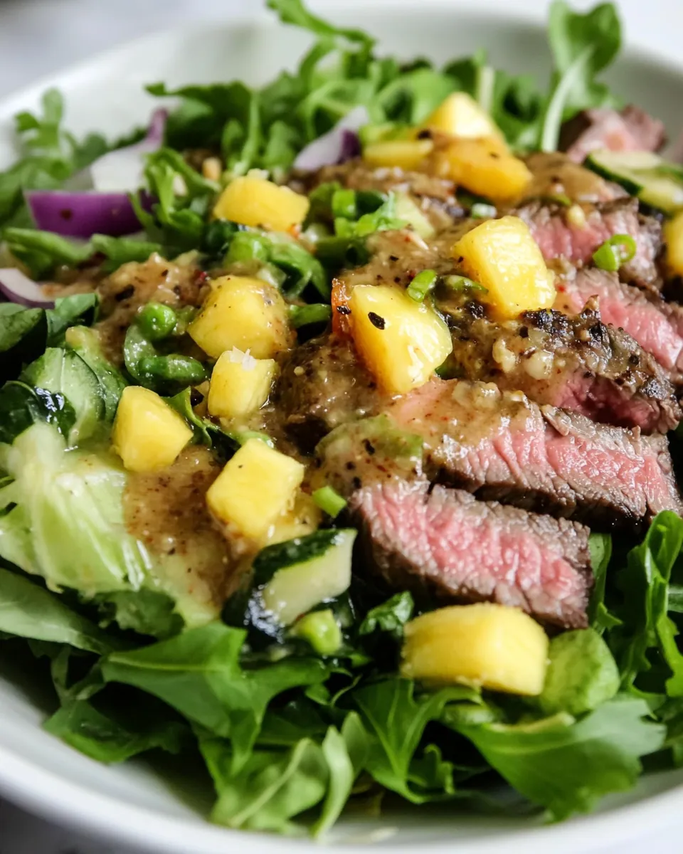 Classic Thai-Style Steak Salad with Roasted Chili Mango Vinaigrette. dish photo