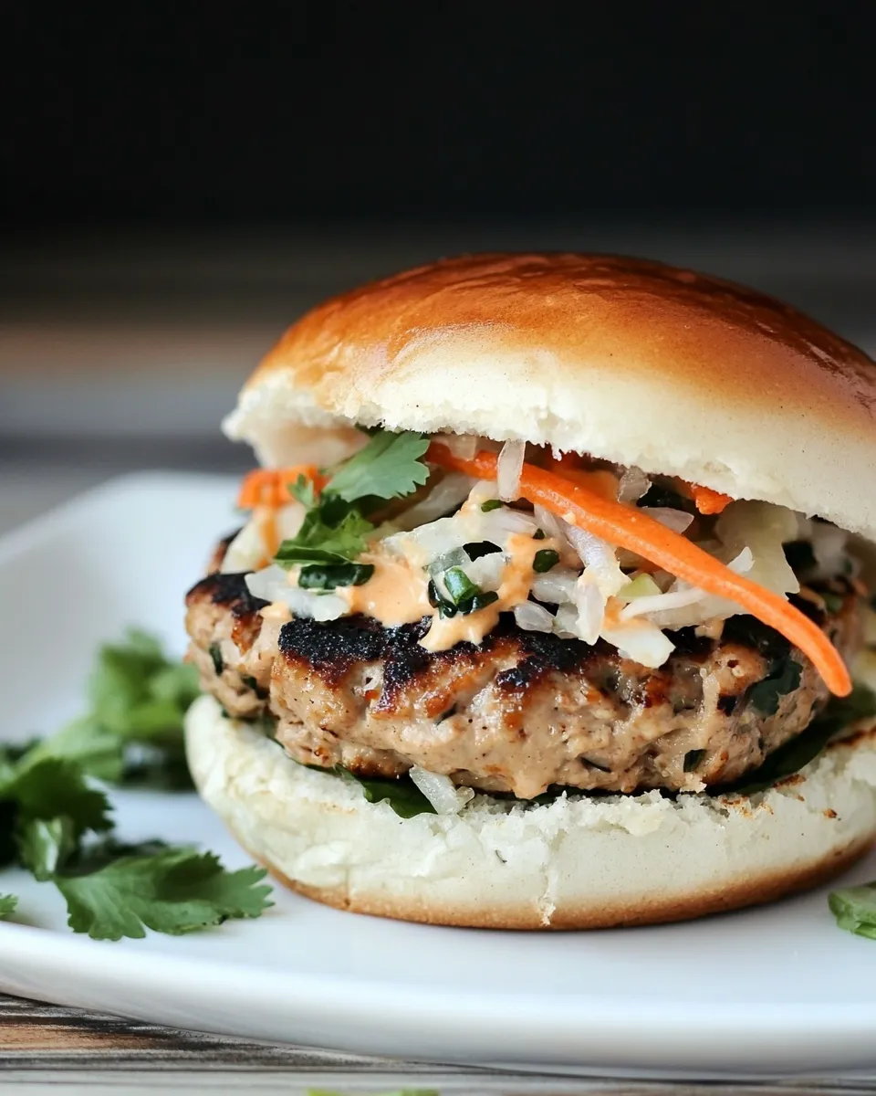 Savory Thai-Style Turkey Burgers. food shot