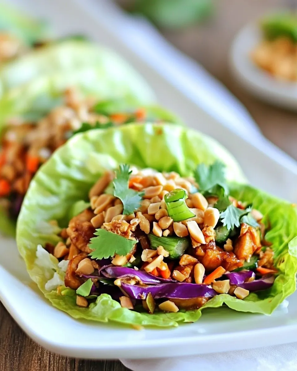 Delicious Thai Chicken Peanut Lettuce Tacos food shot