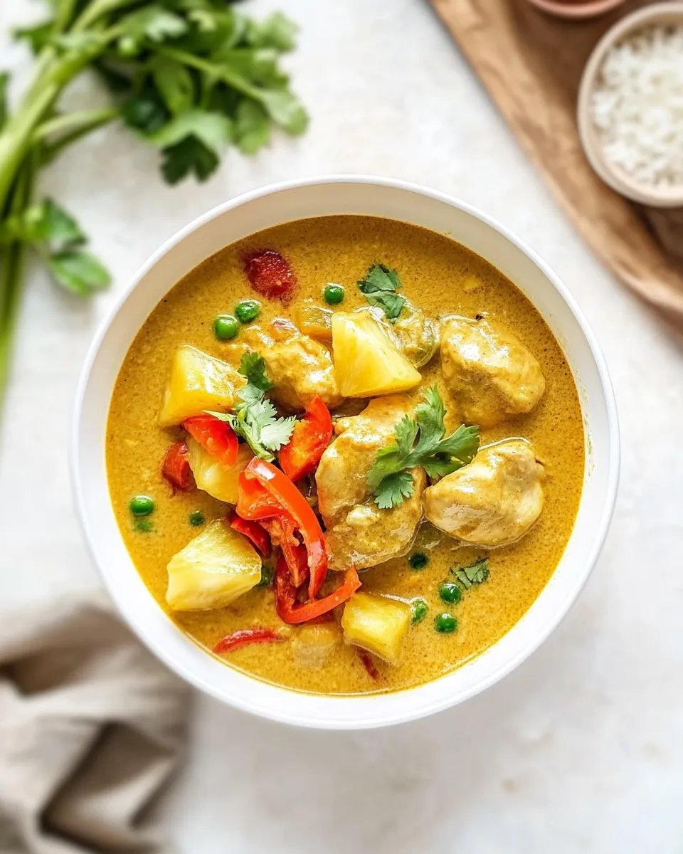 Delicious Thai Pineapple Yellow Chicken Curry with Coconut Milk plate image