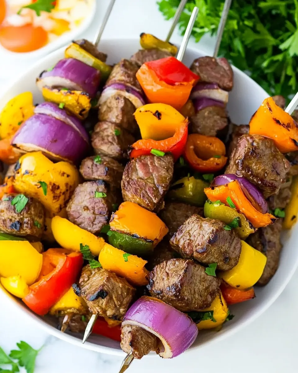 Delicious The BEST Steak Kabobs plate image