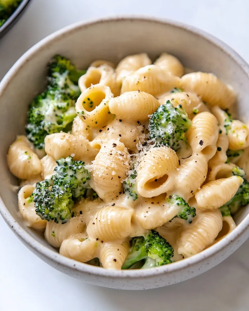 Easy The Creamiest Broccoli Shells and Cheese. food shot