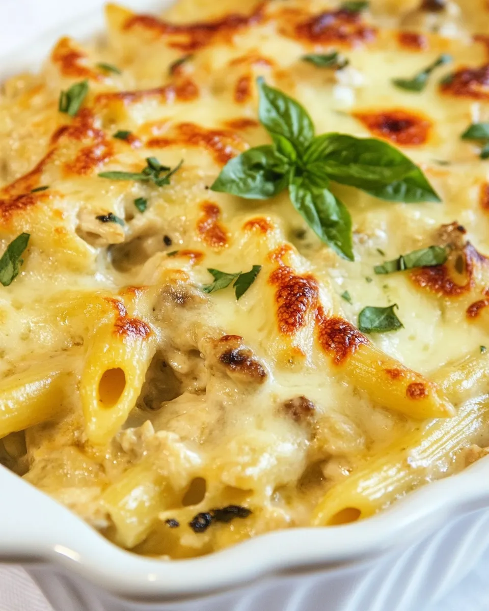 Homemade Three Cheese Chicken Penne Florentine photo