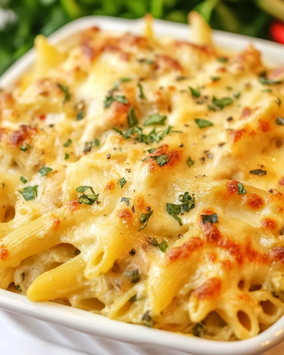 Delicious Three Cheese Chicken Penne Florentine dish photo