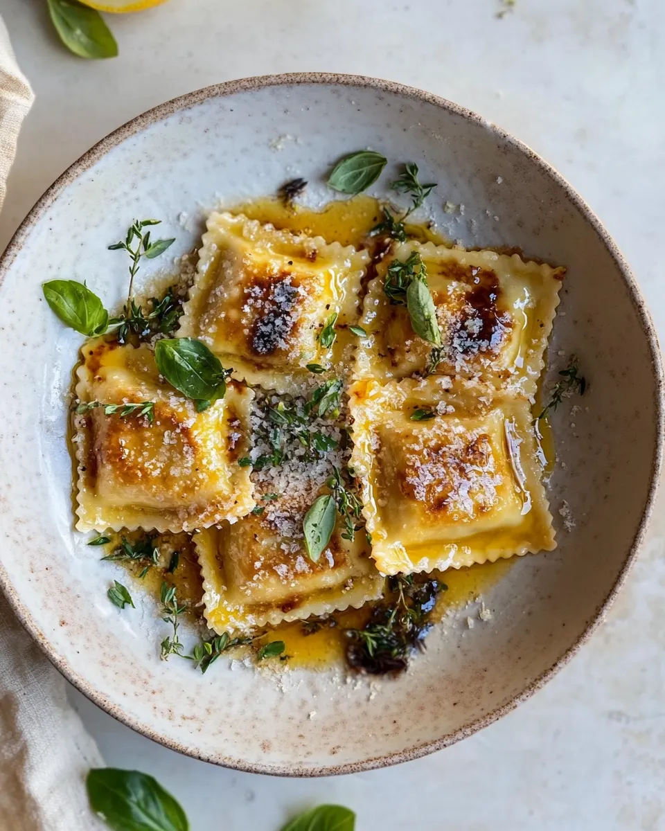 Homemade Toasted Skillet Ravioli with Lemon & Brown Butter. photo