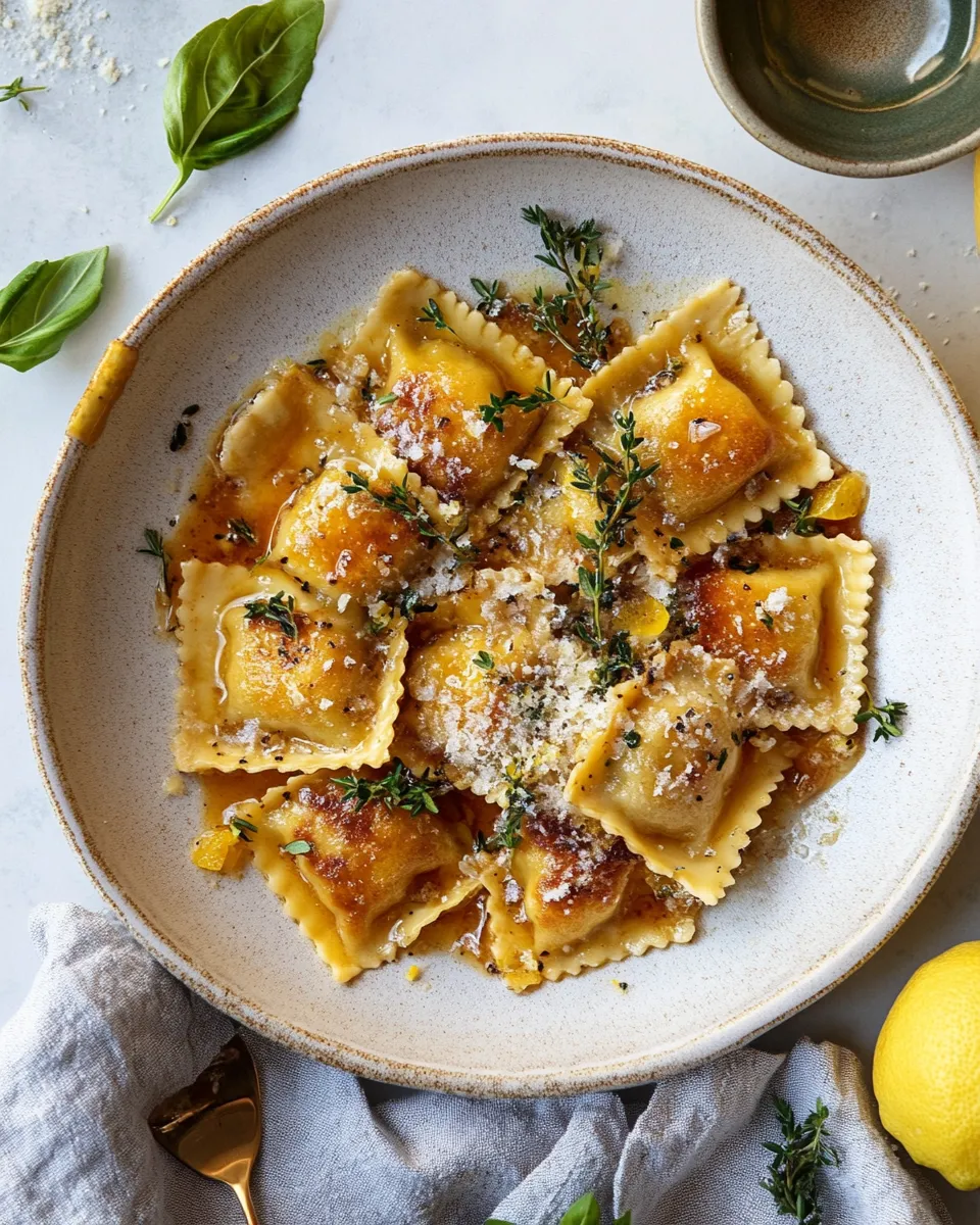 Classic Toasted Skillet Ravioli with Lemon & Brown Butter. recipe photo