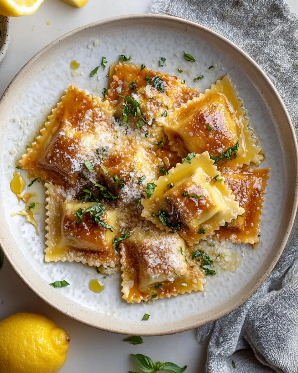 Easy Toasted Skillet Ravioli with Lemon & Brown Butter. plate image