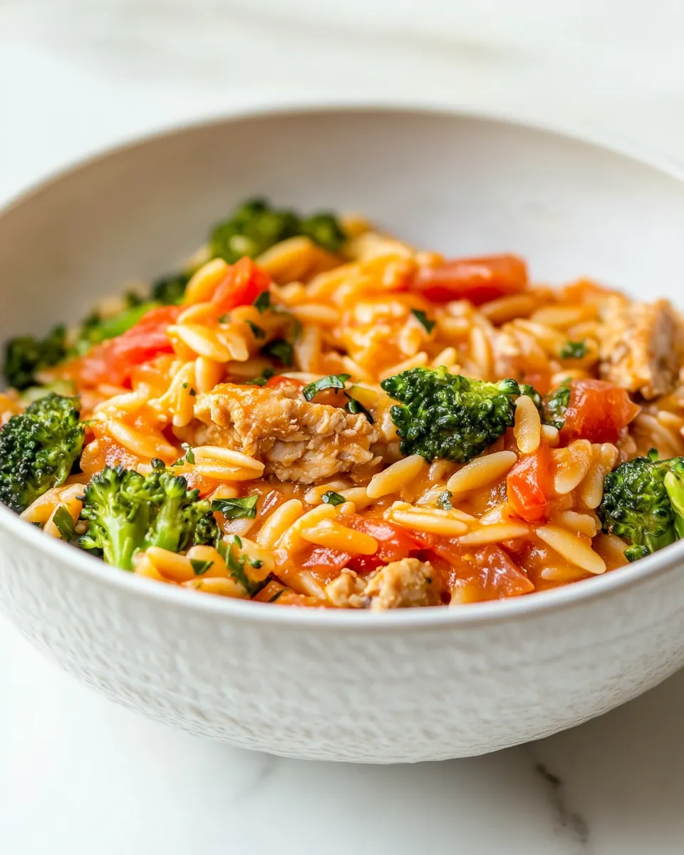 Classic Tomato Orzo with Chicken Sausage and Broccoli image