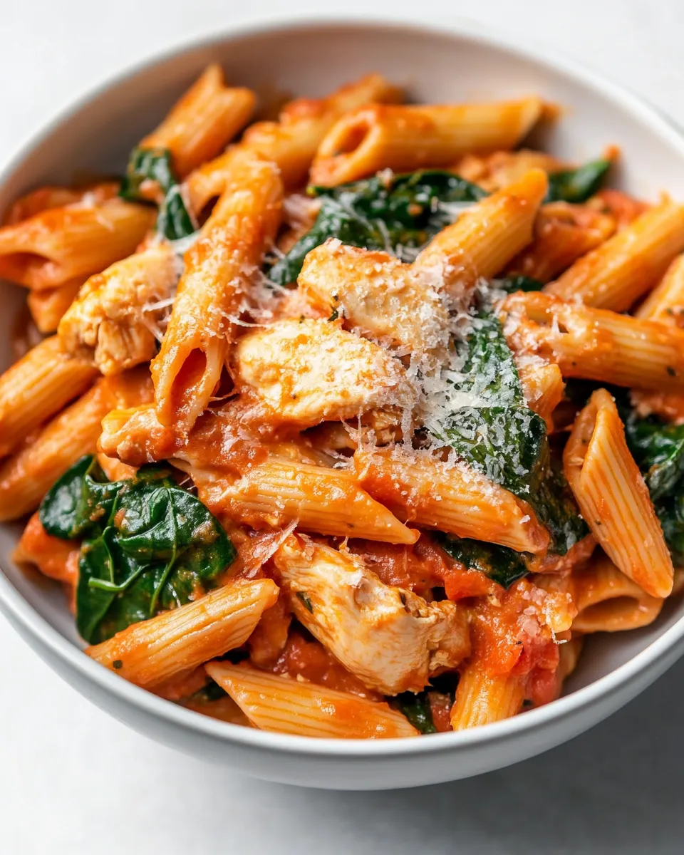 Easy Tomato Spinach Chicken Pasta shot