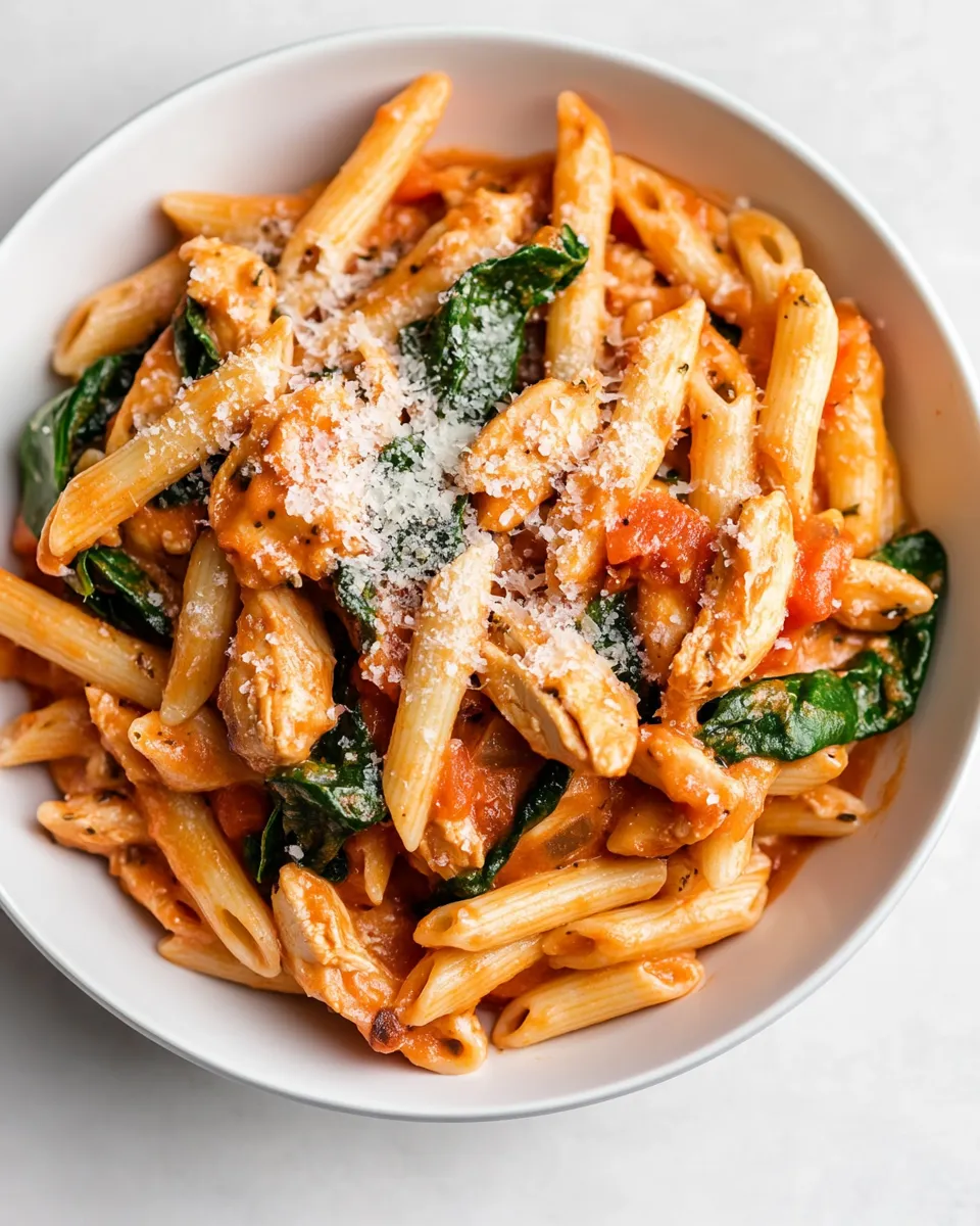Delicious Tomato Spinach Chicken Pasta recipe image