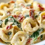 Homemade Tortellini in Parmesan Cream Sauce with Spinach and Sun-Dried Tomatoes photo