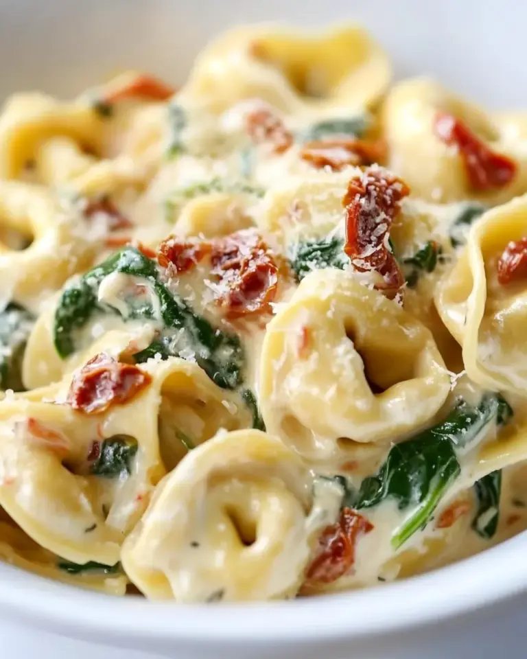 Homemade Tortellini in Parmesan Cream Sauce with Spinach and Sun-Dried Tomatoes photo