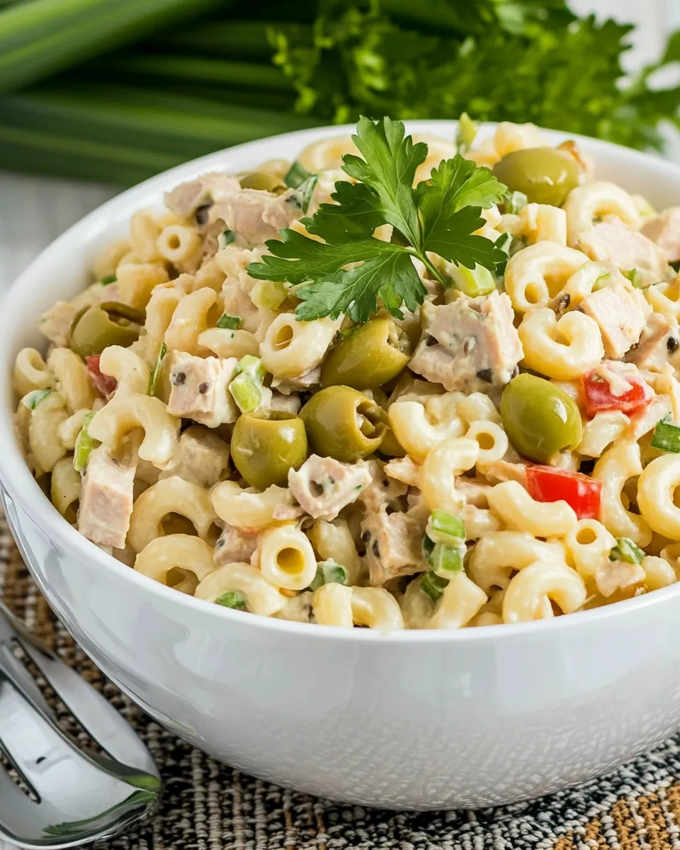 homemade Tuna Macaroni Salad with Green Olives photo