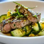Homemade Tuna Pepper Steak with Cucumber Sesame Salad photo