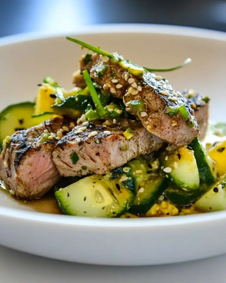 Homemade Tuna Pepper Steak with Cucumber Sesame Salad photo