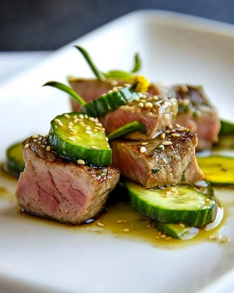 Classic Tuna Pepper Steak with Cucumber Sesame Salad image