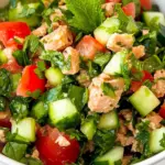 Homemade Tuna Salad with Cucumbers, Tomatoes, Parsley, and Mint photo