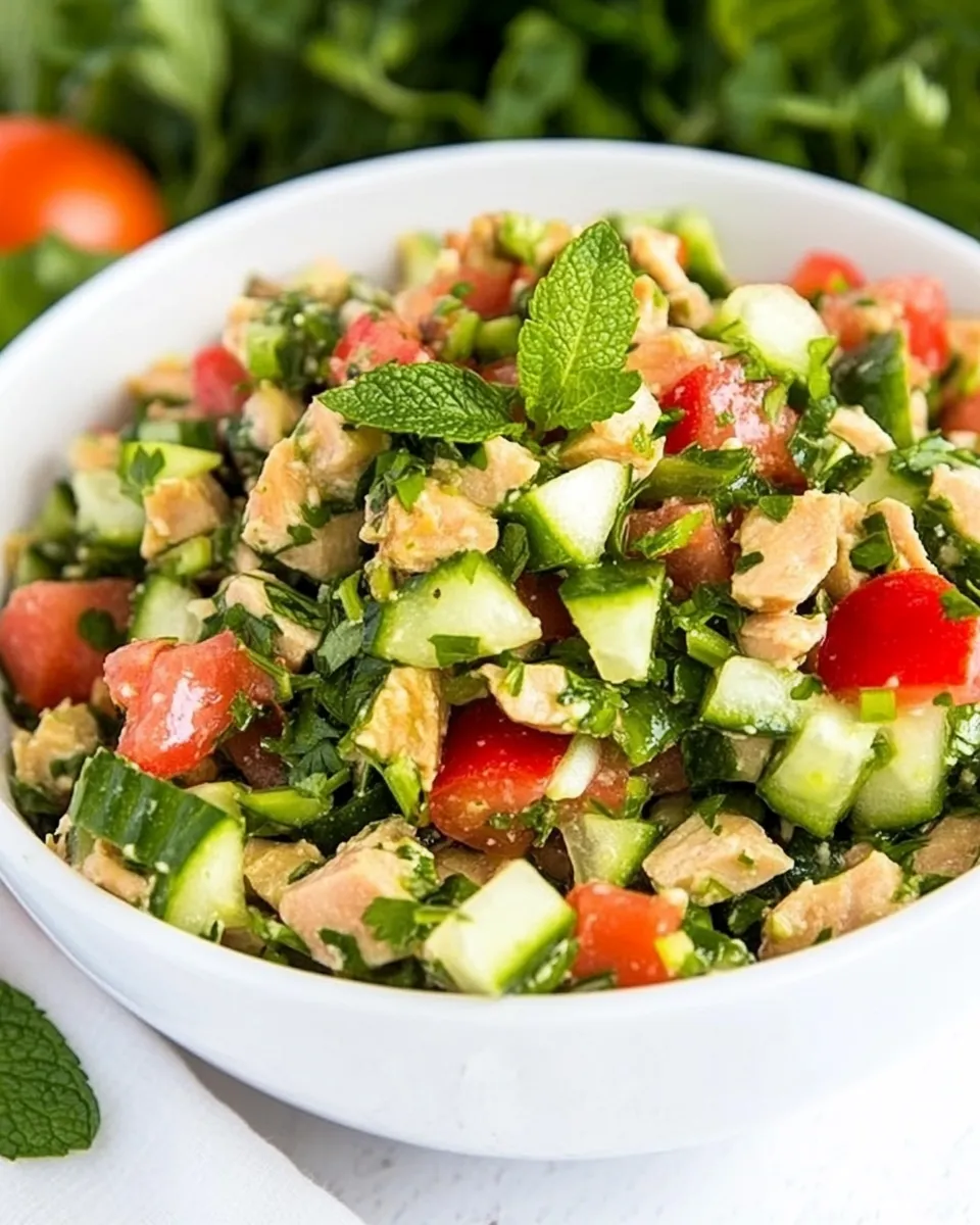 Classic Tuna Salad with Cucumbers, Tomatoes, Parsley, and Mint image