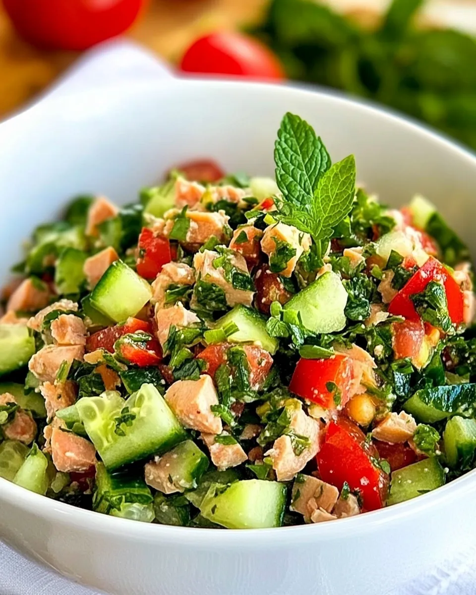 Easy Tuna Salad with Cucumbers, Tomatoes, Parsley, and Mint recipe photo