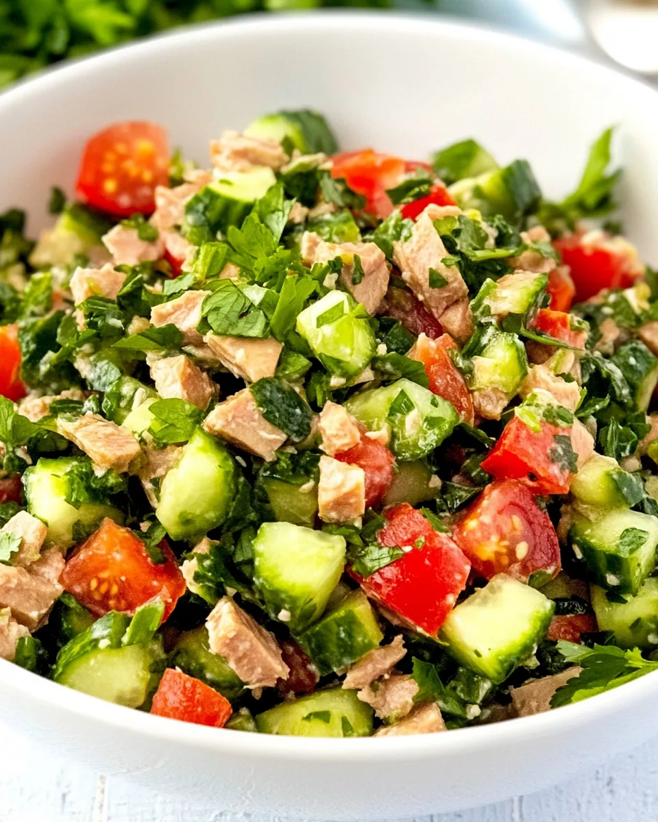 Delicious Tuna Salad with Cucumbers, Tomatoes, Parsley, and Mint dish photo