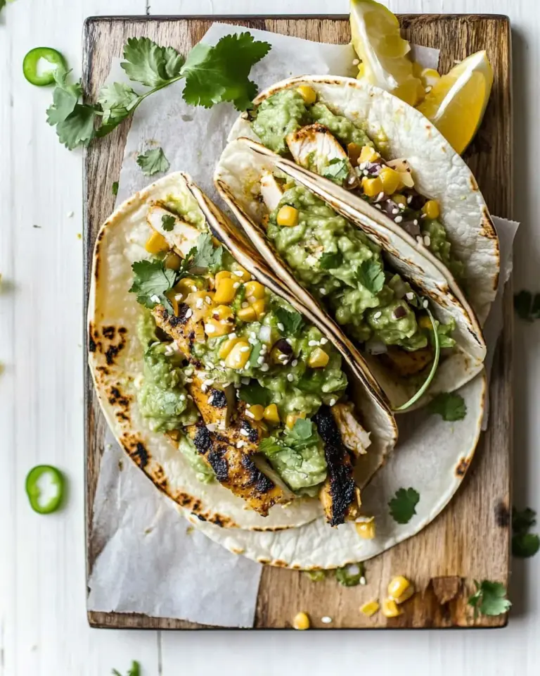 Homemade Two Layer Guacamole and Chipotle Chicken Tacos. recipe photo