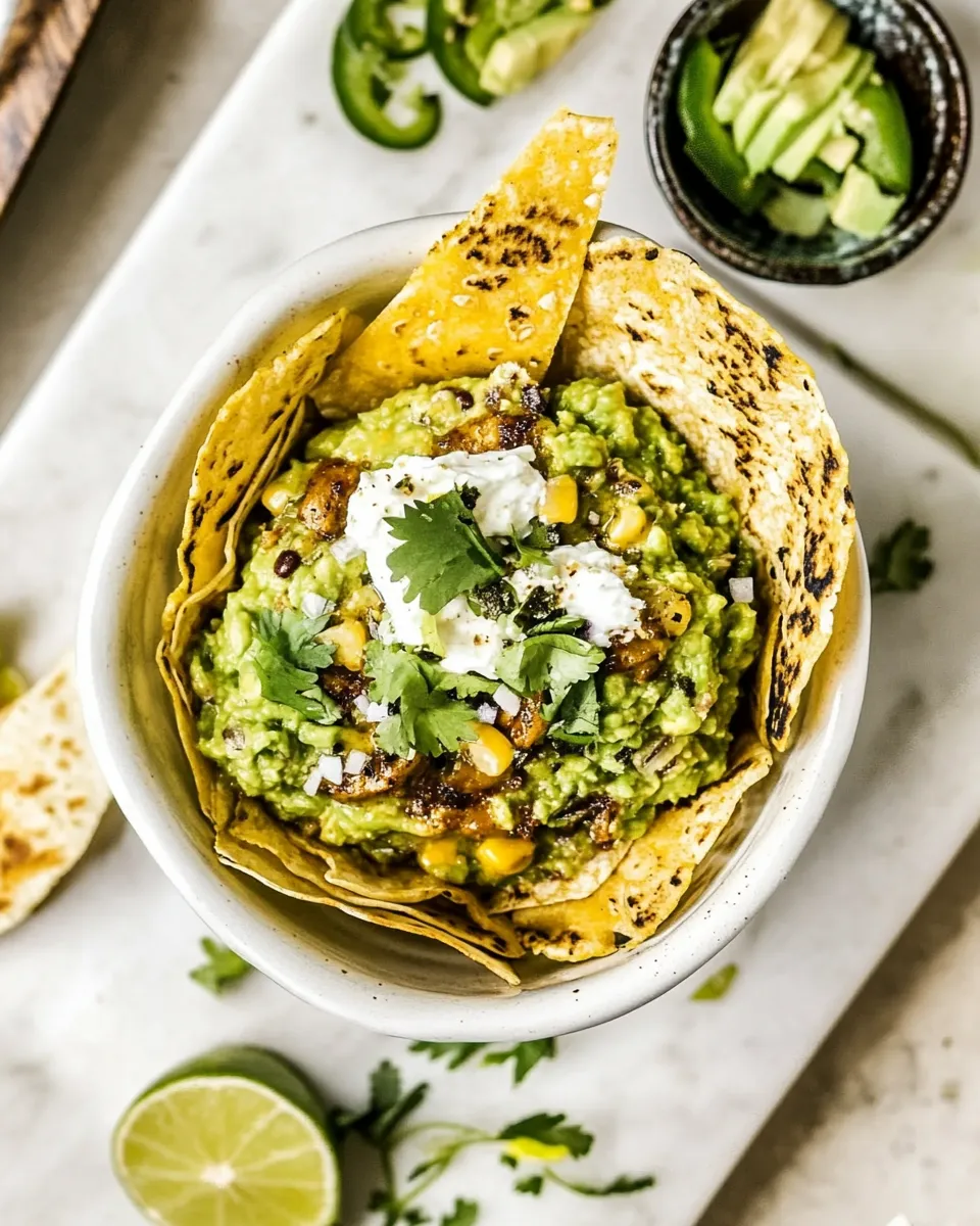 Classic Two Layer Guacamole and Chipotle Chicken Tacos. food shot