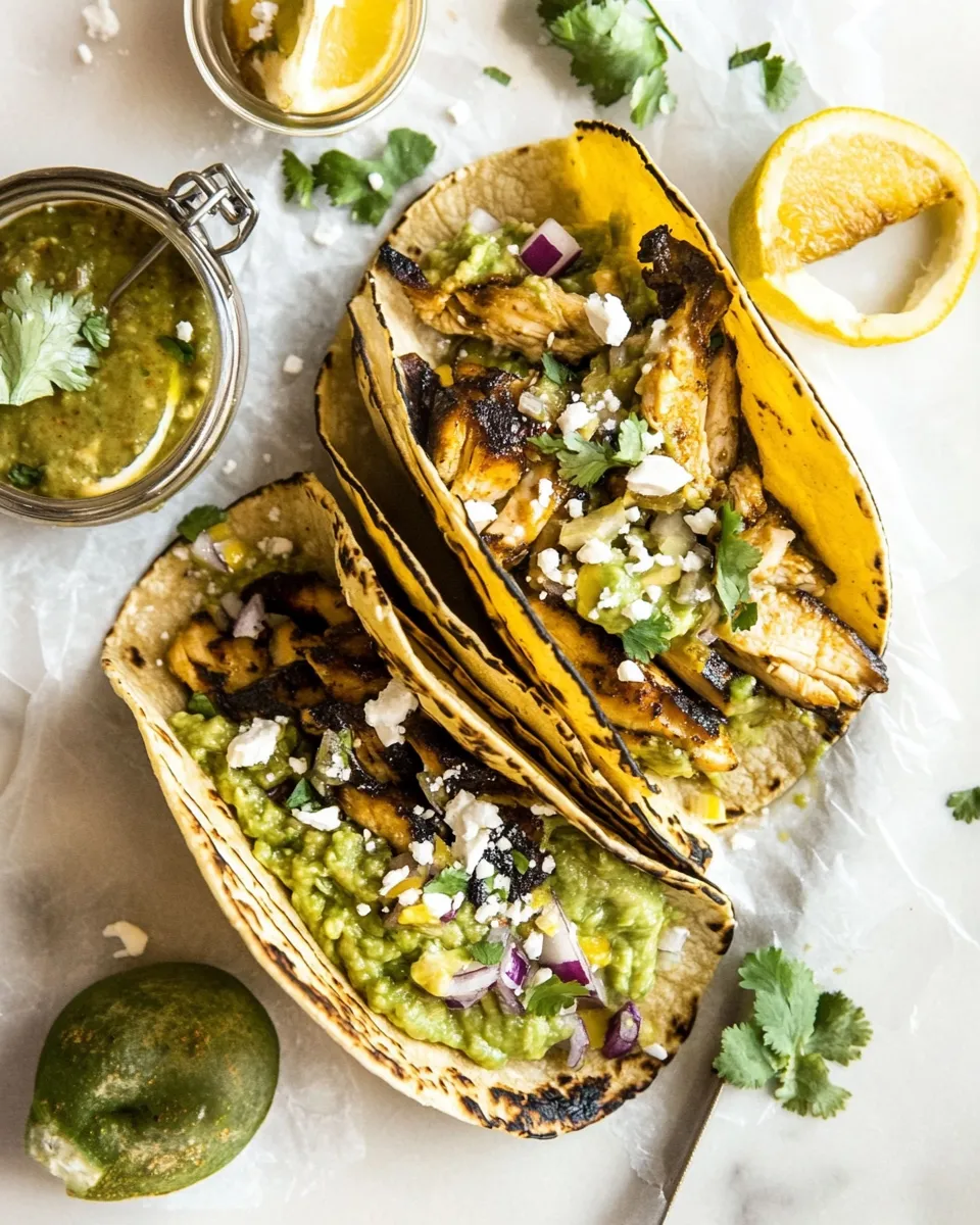 Easy Two Layer Guacamole and Chipotle Chicken Tacos. dish photo