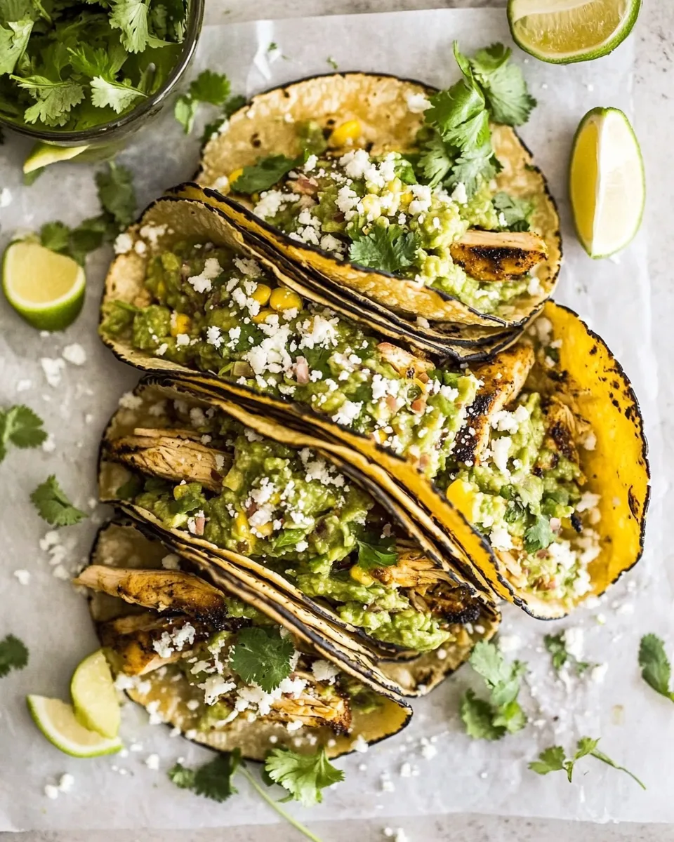 Delicious Two Layer Guacamole and Chipotle Chicken Tacos. picture