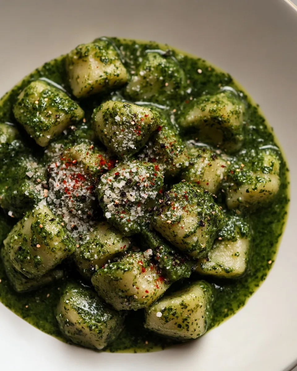 Delicious Vegan Potato Gnocchi with Kale Sauce dish photo