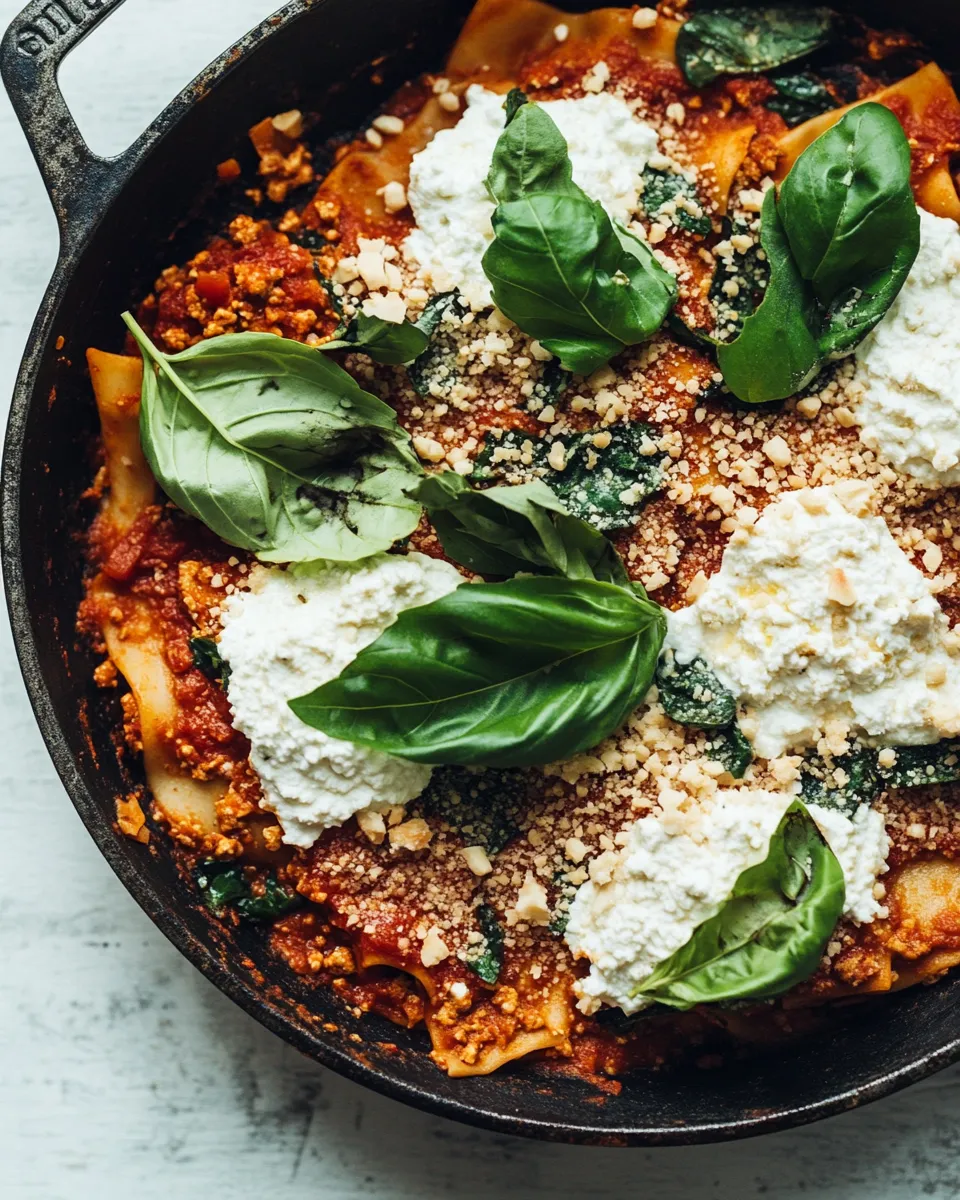 Delicious Vegan Skillet Lasagna with Homemade Almond Ricotta shot