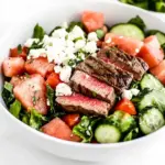 Homemade Watermelon Feta Salad Recipe with Grilled Steak photo