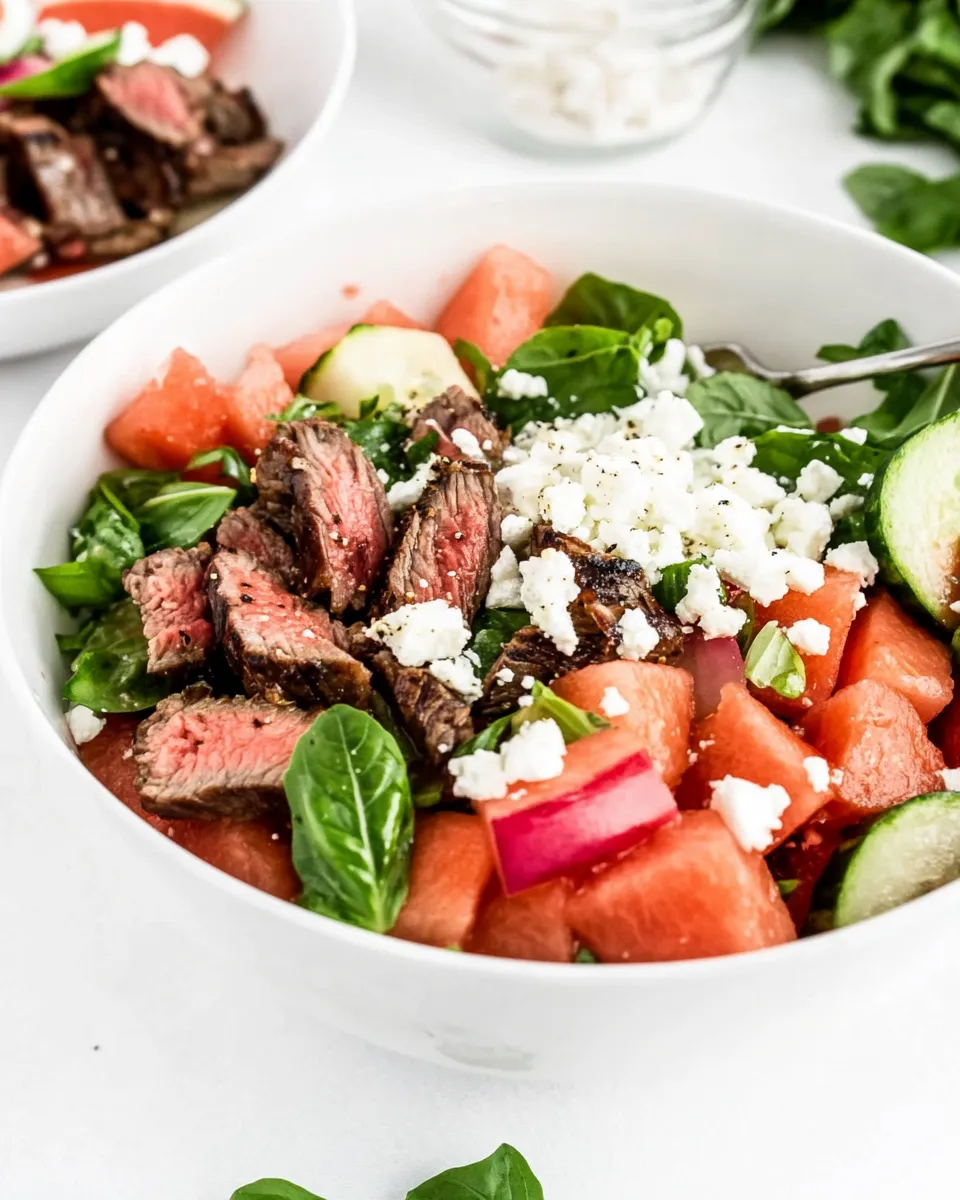 Easy Watermelon Feta Salad Recipe with Grilled Steak recipe photo