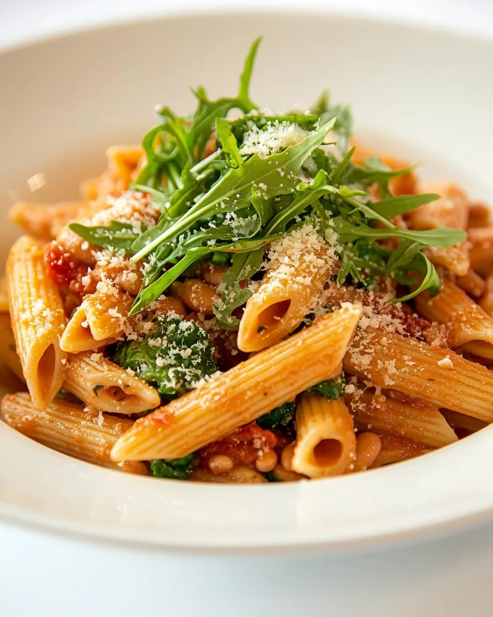 Homemade Whole Grain Penne Pasta with Greens & Beans photo