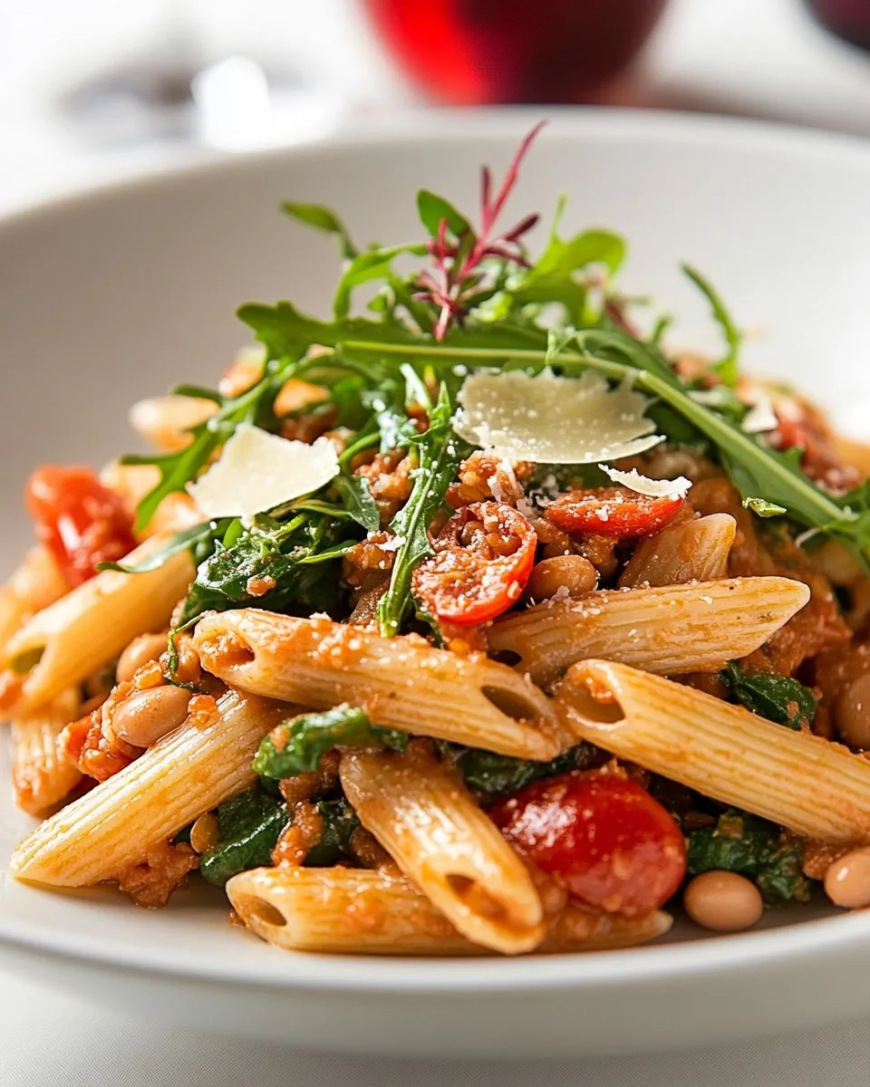 Easy Whole Grain Penne Pasta with Greens & Beans recipe photo