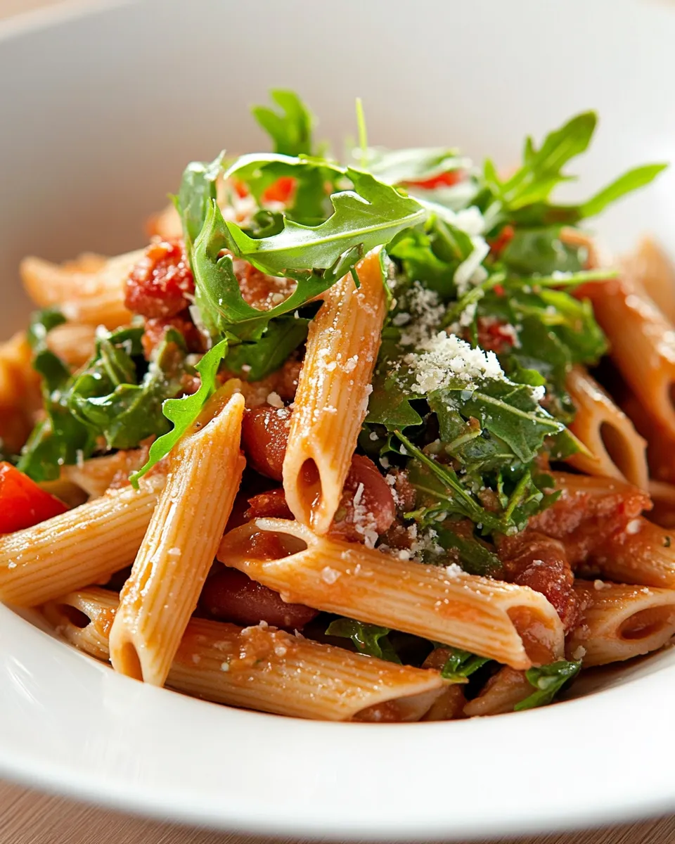 Delicious Whole Grain Penne Pasta with Greens & Beans plate image