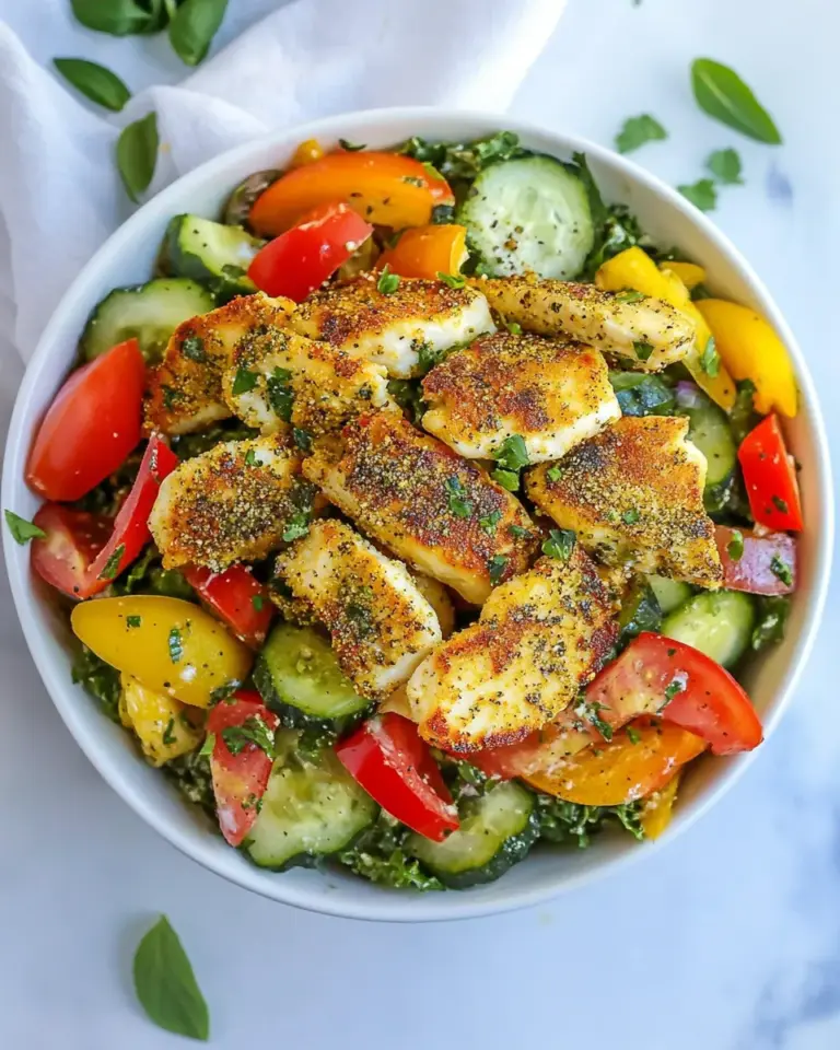Homemade Zaatar Chicken Salad with Fried Halloumi Cheese photo