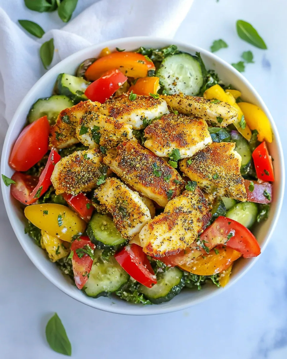 Homemade Zaatar Chicken Salad with Fried Halloumi Cheese photo
