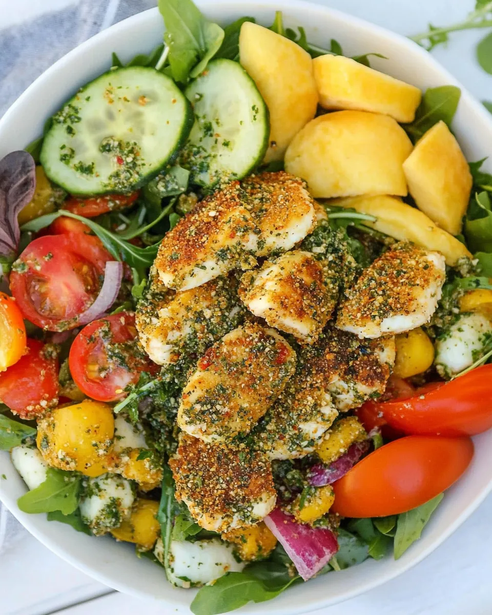 Classic Zaatar Chicken Salad with Fried Halloumi Cheese image