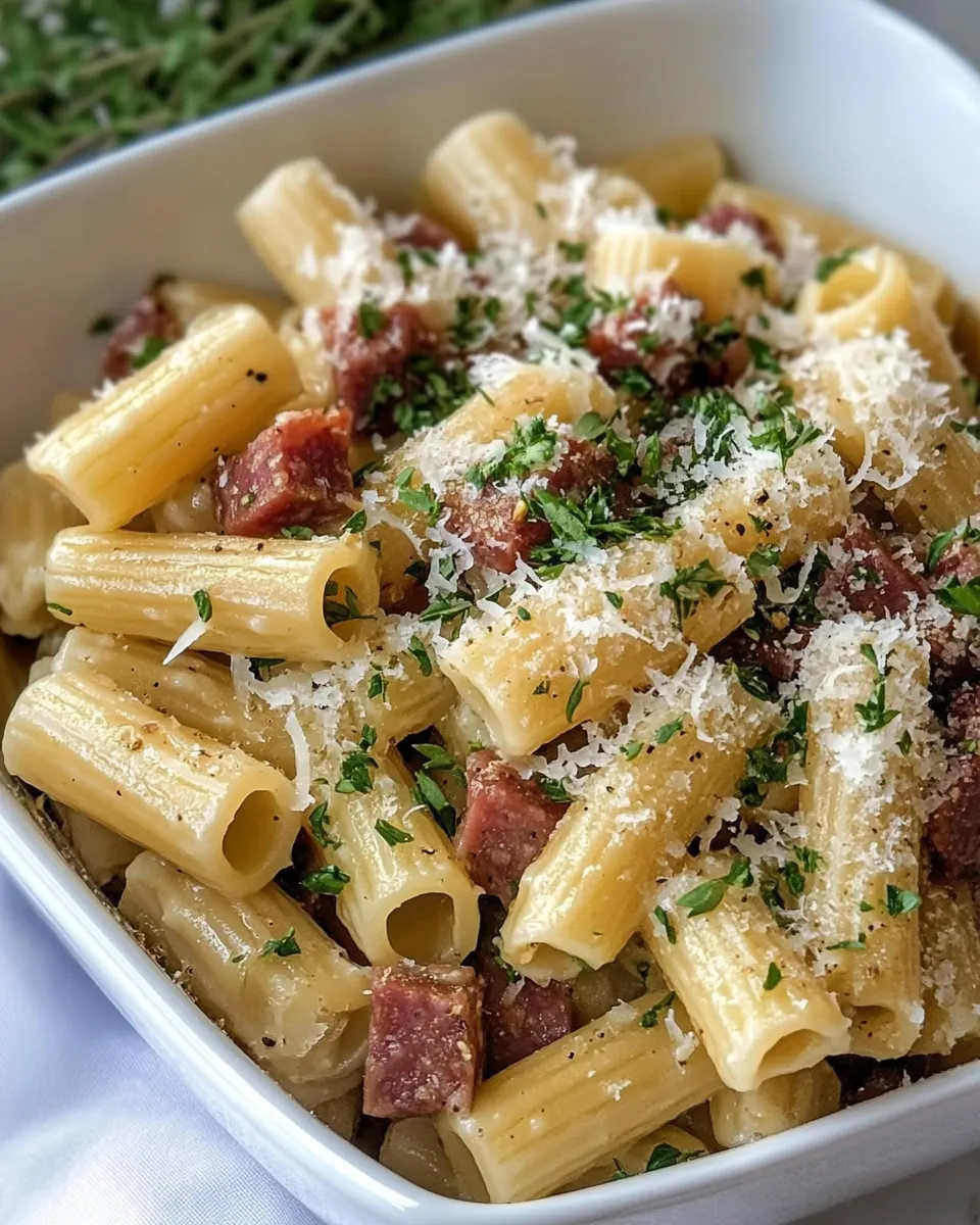 Homemade Ziti Carbonara with Salami photo