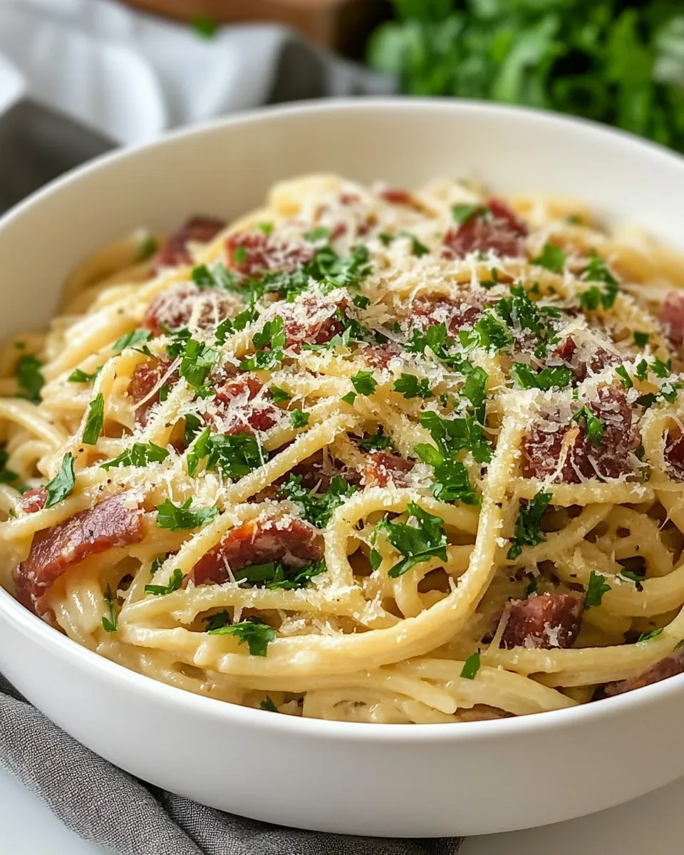 Delicious Ziti Carbonara with Salami dish photo
